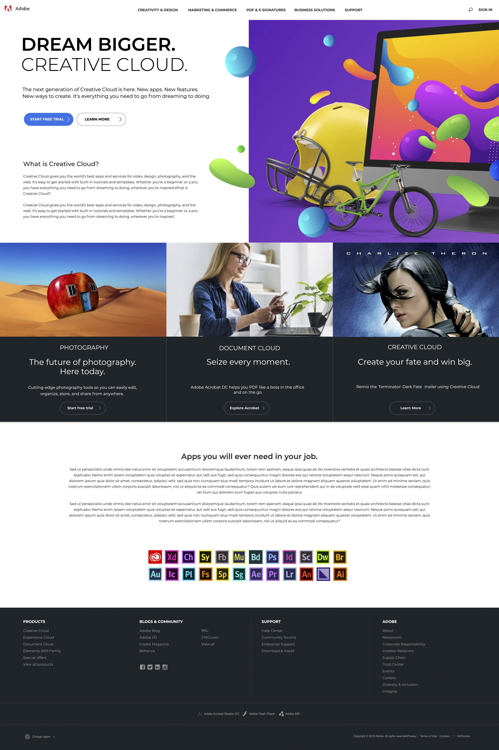 Adobe home page – Competition